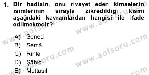 Hadis Tarihi ve Usulü Dersi 2021 - 2022 Yılı Yaz Okulu Sınav Soruları 1. Soru