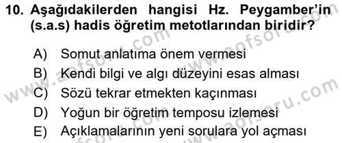 Hadis Tarihi ve Usulü Dersi 2021 - 2022 Yılı Yaz Okulu Sınavı 10. Soru