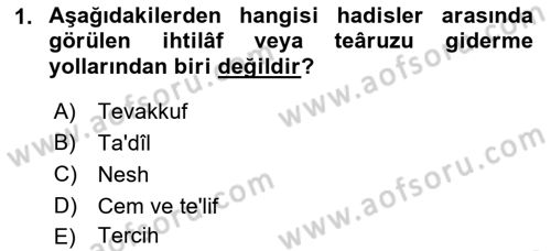 Hadis Tarihi ve Usulü Dersi 2022 - 2023 Yılı Yaz Okulu Sınav Soruları 1. Soru