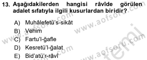 Hadis Tarihi ve Usulü Dersi 2022 - 2023 Yılı Yaz Okulu Sınav Soruları 13. Soru