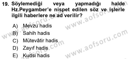 Hadis Tarihi ve Usulü Dersi 2022 - 2023 Yılı Yaz Okulu Sınav Soruları 19. Soru