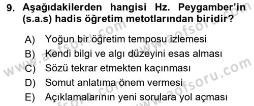 Hadis Tarihi ve Usulü Dersi 2022 - 2023 Yılı Yaz Okulu Sınav Soruları 9. Soru