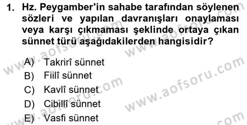 Hadis Tarihi ve Usulü Dersi 2023 - 2024 Yılı (Vize) Ara Sınav Soruları 1. Soru