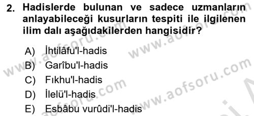 Hadis Tarihi ve Usulü Dersi 2023 - 2024 Yılı (Vize) Ara Sınav Soruları 2. Soru