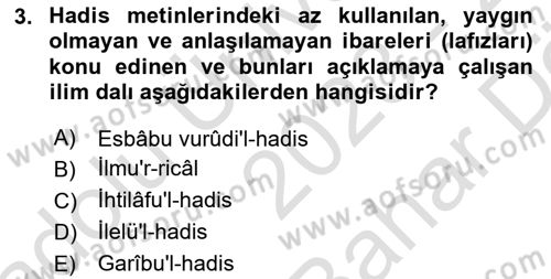 Hadis Tarihi ve Usulü Dersi 2023 - 2024 Yılı (Vize) Ara Sınavı 3. Soru