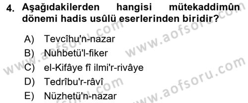 Hadis Tarihi ve Usulü Dersi 2023 - 2024 Yılı (Vize) Ara Sınav Soruları 4. Soru