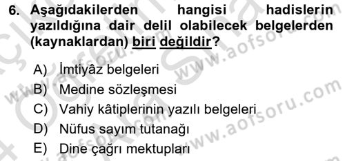 Hadis Tarihi ve Usulü Dersi 2023 - 2024 Yılı (Vize) Ara Sınav Soruları 6. Soru