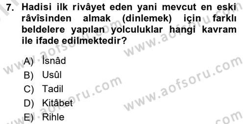 Hadis Tarihi ve Usulü Dersi 2023 - 2024 Yılı (Vize) Ara Sınav Soruları 7. Soru