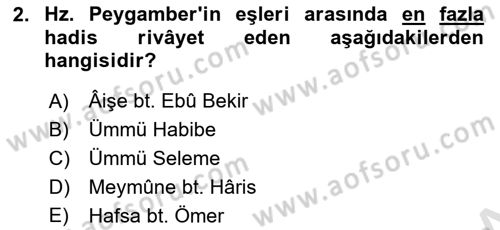 Hadis Tarihi ve Usulü Dersi 2023 - 2024 Yılı (Final) Dönem Sonu Sınav Soruları 2. Soru