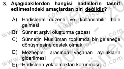 Hadis Tarihi ve Usulü Dersi 2023 - 2024 Yılı (Final) Dönem Sonu Sınav Soruları 3. Soru