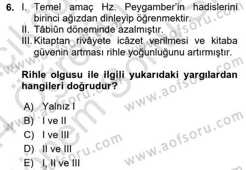 Hadis Tarihi ve Usulü Dersi 2023 - 2024 Yılı (Final) Dönem Sonu Sınav Soruları 6. Soru