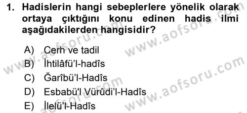 Hadis Tarihi ve Usulü Dersi 2023 - 2024 Yılı Yaz Okulu Sınavı 1. Soru