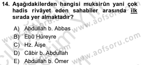 Hadis Tarihi ve Usulü Dersi 2023 - 2024 Yılı Yaz Okulu Sınavı 14. Soru