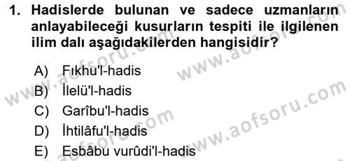 Hadis Tarihi ve Usulü Dersi 2024 - 2025 Yılı (Vize) Ara Sınav Soruları 1. Soru
