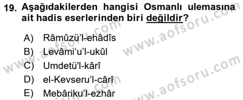Hadis Tarihi ve Usulü Dersi 2024 - 2025 Yılı (Vize) Ara Sınav Soruları 19. Soru