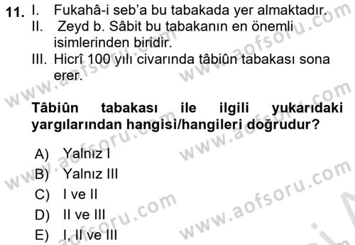 Hadis Tarihi ve Usulü Dersi 2024 - 2025 Yılı (Final) Dönem Sonu Sınav Soruları 11. Soru