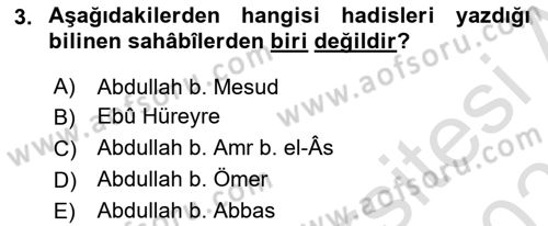 Hadis Tarihi ve Usulü Dersi 2024 - 2025 Yılı (Final) Dönem Sonu Sınav Soruları 3. Soru
