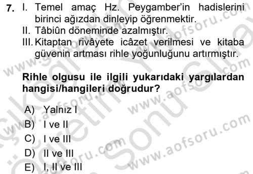 Hadis Tarihi ve Usulü Dersi 2024 - 2025 Yılı (Final) Dönem Sonu Sınav Soruları 7. Soru