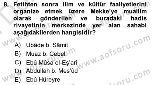 Hadis Tarihi ve Usulü Dersi 2024 - 2025 Yılı (Final) Dönem Sonu Sınav Soruları 8. Soru