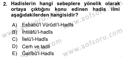 Hadis Tarihi ve Usulü Dersi 2024 - 2025 Yılı Yaz Okulu Sınav Soruları 2. Soru