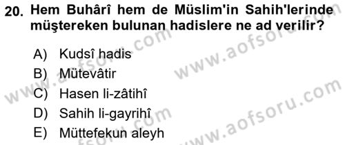 Hadis Tarihi ve Usulü Dersi 2024 - 2025 Yılı Yaz Okulu Sınav Soruları 20. Soru