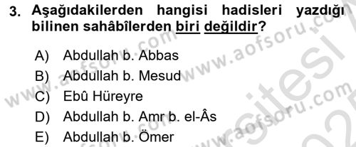 Hadis Tarihi ve Usulü Dersi 2024 - 2025 Yılı Yaz Okulu Sınav Soruları 3. Soru