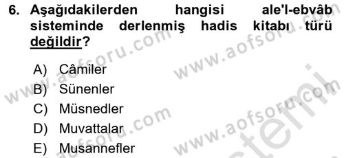 Hadis Tarihi ve Usulü Dersi 2024 - 2025 Yılı Yaz Okulu Sınav Soruları 6. Soru