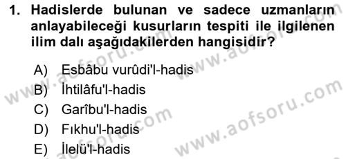 Hadis Tarihi ve Usulü Dersi 2025 - 2026 Yılı (Vize) Ara Sınav Soruları 1. Soru