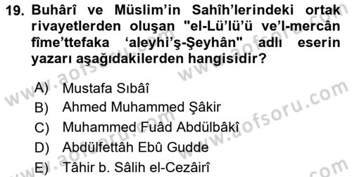 Hadis Tarihi ve Usulü Dersi 2025 - 2026 Yılı (Vize) Ara Sınav Soruları 19. Soru