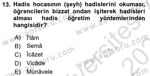 Hadis Tarihi ve Usulü Dersi 2025 - 2026 Yılı (Final) Dönem Sonu Sınav Soruları 13. Soru
