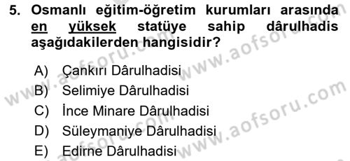 Hadis Tarihi ve Usulü Dersi 2025 - 2026 Yılı (Final) Dönem Sonu Sınav Soruları 5. Soru