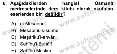 Hadis Tarihi ve Usulü Dersi 2025 - 2026 Yılı (Final) Dönem Sonu Sınav Soruları 6. Soru