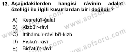 Hadis Tarihi ve Usulü Dersi 2025 - 2026 Yılı Yaz Okulu Sınav Soruları 13. Soru