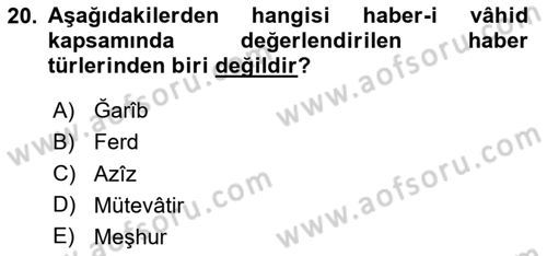 Hadis Tarihi ve Usulü Dersi 2025 - 2026 Yılı Yaz Okulu Sınav Soruları 20. Soru