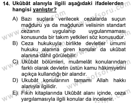 İslam Hukukuna Giriş Dersi 2012 - 2013 Yılı (Final) Dönem Sonu Sınav Soruları 14. Soru