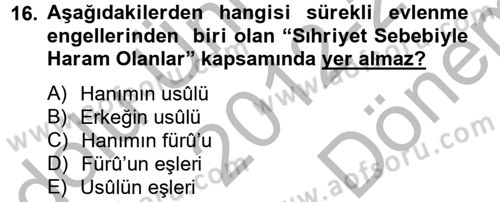 İslam Hukukuna Giriş Dersi 2012 - 2013 Yılı (Final) Dönem Sonu Sınav Soruları 16. Soru