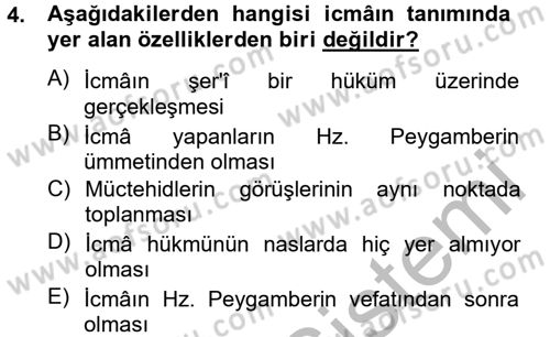 İslam Hukukuna Giriş Dersi 2012 - 2013 Yılı (Final) Dönem Sonu Sınav Soruları 4. Soru