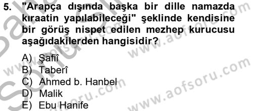 İslam Hukukuna Giriş Dersi 2012 - 2013 Yılı (Final) Dönem Sonu Sınav Soruları 5. Soru