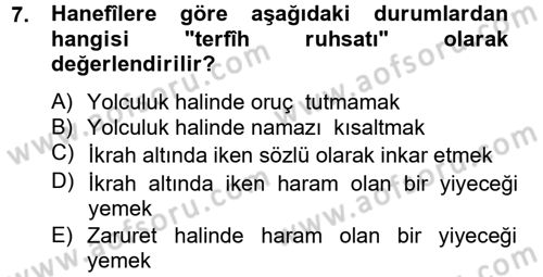 İslam Hukukuna Giriş Dersi 2012 - 2013 Yılı (Final) Dönem Sonu Sınav Soruları 7. Soru