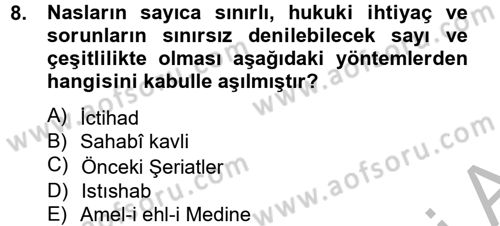 İslam Hukukuna Giriş Dersi 2012 - 2013 Yılı (Final) Dönem Sonu Sınav Soruları 8. Soru