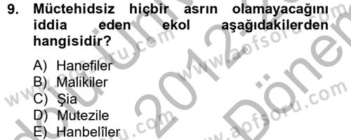 İslam Hukukuna Giriş Dersi 2012 - 2013 Yılı (Final) Dönem Sonu Sınav Soruları 9. Soru