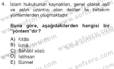 İslam Hukukuna Giriş Dersi 2012 - 2013 Yılı Tek Ders Sınav Soruları 4. Soru
