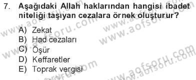 İslam Hukukuna Giriş Dersi 2012 - 2013 Yılı Tek Ders Sınav Soruları 7. Soru