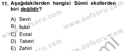 İslam Hukukuna Giriş Dersi 2013 - 2014 Yılı (Vize) Ara Sınav Soruları 11. Soru