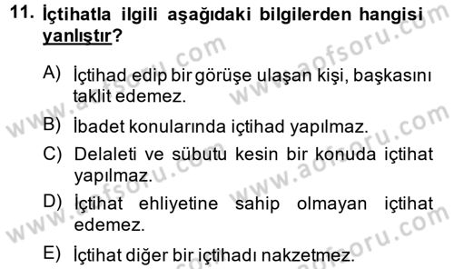 İslam Hukukuna Giriş Dersi 2013 - 2014 Yılı (Final) Dönem Sonu Sınav Soruları 11. Soru