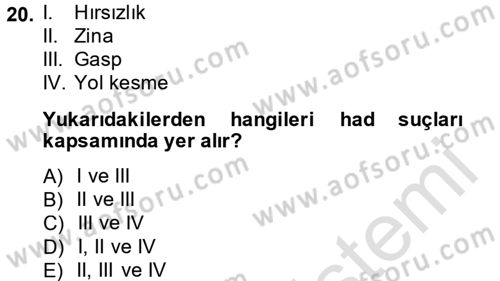 İslam Hukukuna Giriş Dersi 2013 - 2014 Yılı Tek Ders Sınav Soruları 20. Soru