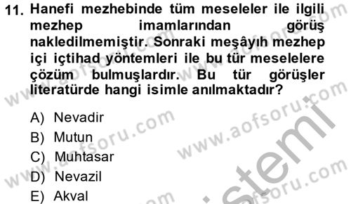 İslam Hukukuna Giriş Dersi 2014 - 2015 Yılı (Vize) Ara Sınav Soruları 11. Soru