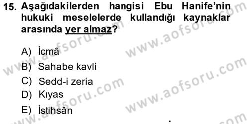 İslam Hukukuna Giriş Dersi 2014 - 2015 Yılı (Vize) Ara Sınav Soruları 15. Soru