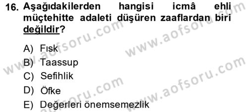 İslam Hukukuna Giriş Dersi 2014 - 2015 Yılı (Vize) Ara Sınav Soruları 16. Soru