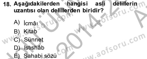 İslam Hukukuna Giriş Dersi 2014 - 2015 Yılı (Vize) Ara Sınav Soruları 18. Soru